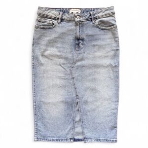 Lucky Brand Denim Jean Skirt Front Slit Midi Sz 6 Rachael Green Friends 90s‎